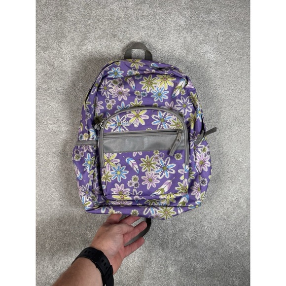 LL Bean Deluxe Floral Backpack Book Bag Purple School Camp Gym Travel Reflective - Picture 1 of 8